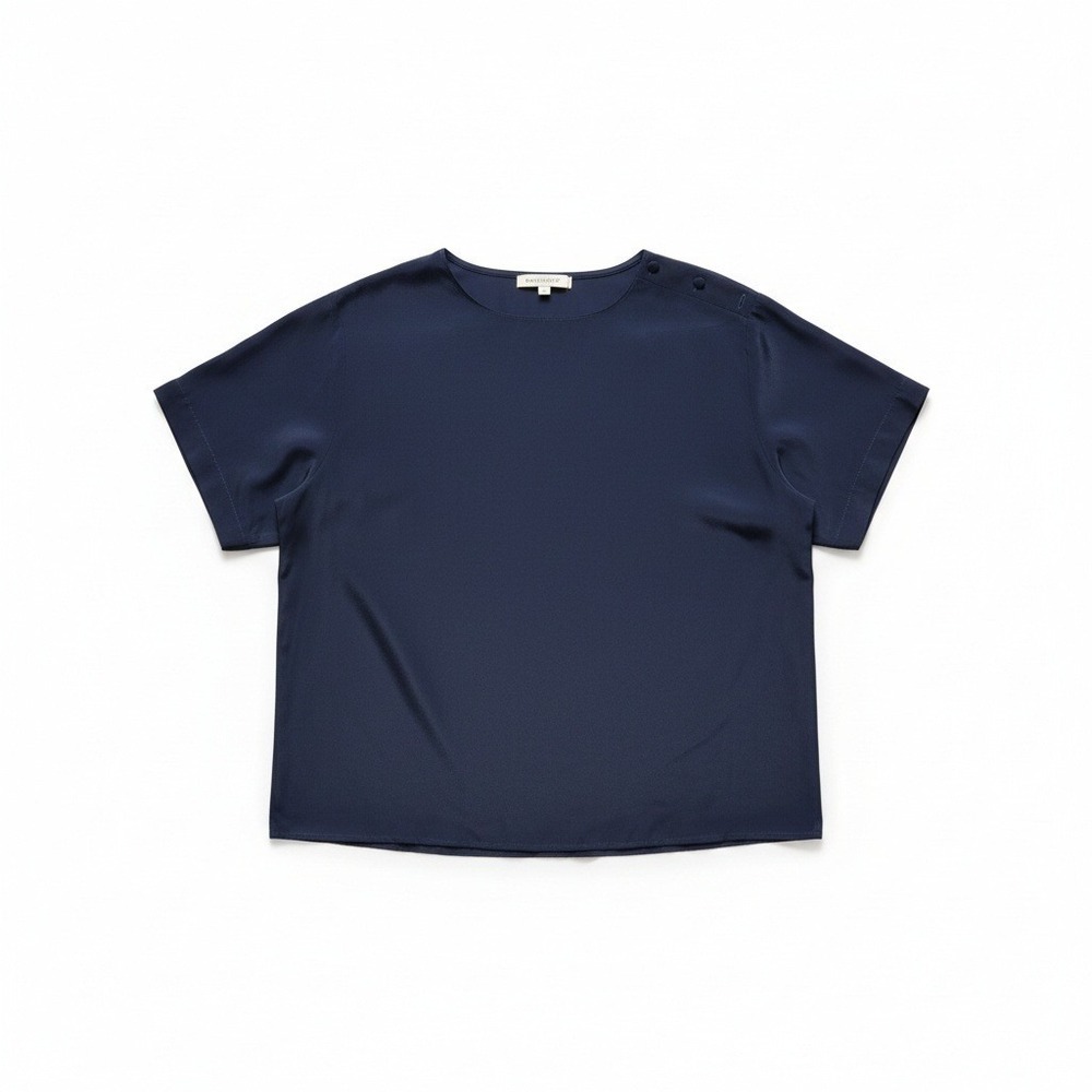 Peters & Ashley Navy Blue Button Shoulder Satin Blouse, Women's Size 8